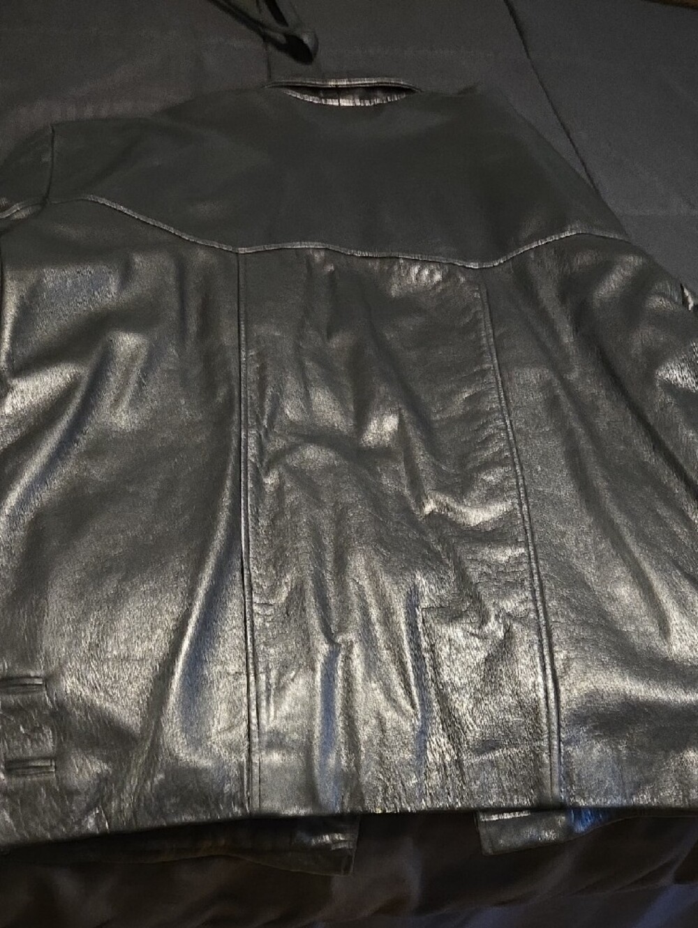 Moda Black Leather Button-Front Jacket - Picture 3 of 4